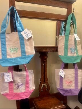 4 Mini Canvas Totes - Pastel Blue, Green, Pink & Purple Options